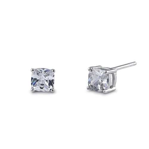 Sterling Silver 5X5mm Cushion Cut Basket Setting CZ Earrings