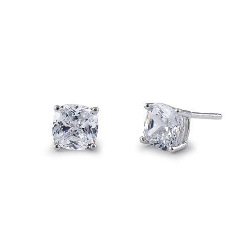 Sterling Silver 6X6mm Cushion Cut Basket Setting CZ Earrings