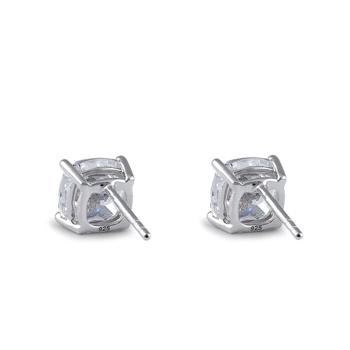 Sterling Silver 7X7mm Cushion Cut Basket Setting CZ Earrings