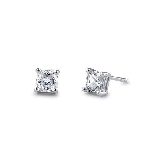 Sterling Silver 5X5mm Square Octagon Cut CZ Earrings