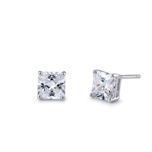 Sterling Silver 6X6mm Square Octagon Cut CZ Earrings