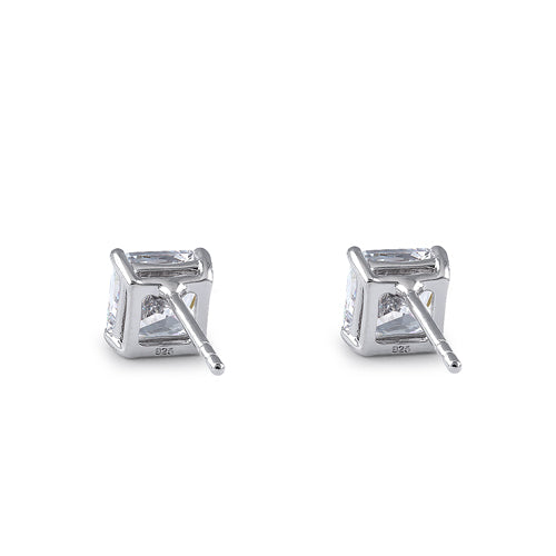 Sterling Silver 6X6mm Square Octagon Cut CZ Earrings