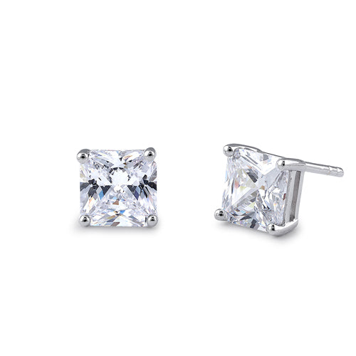 Sterling Silver 7X7mm Square Octagon Cut CZ Earrings