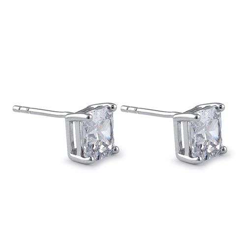 Sterling Silver 7X7mm Square Octagon Cut CZ Earrings