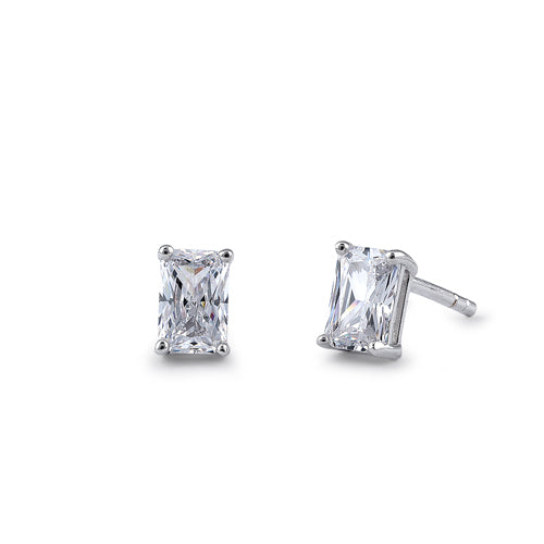 Sterling Silver 4X6mm Radiant Octagon Cut CZ Earrings