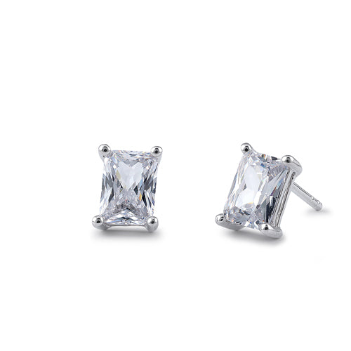 Sterling Silver 5X7mm Radiant Octagon Cut CZ Earrings