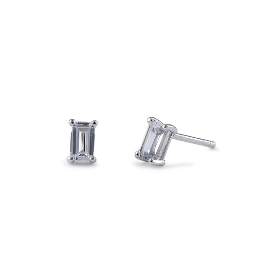 Sterling Silver 3X5mm Baguette Octagon Step Cut CZ Earrings