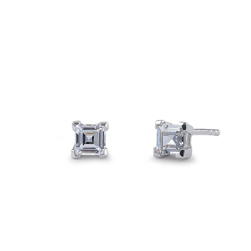 Sterling Silver 4mm Square Step Cut CZ Earrings