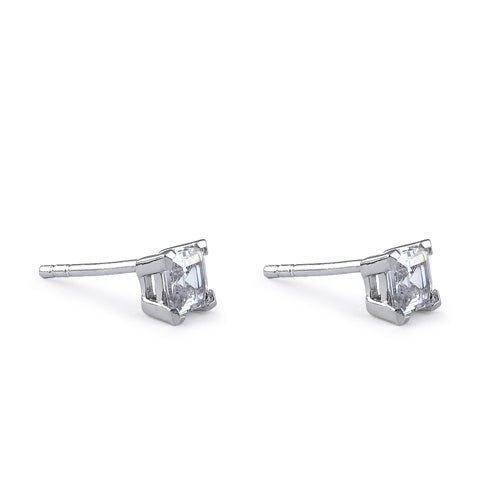 Sterling Silver 4mm Square Step Cut CZ Earrings