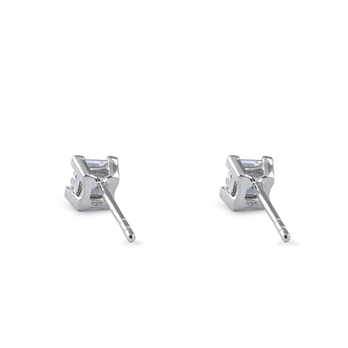 Sterling Silver 4mm Square Step Cut CZ Earrings