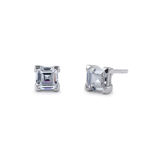 Sterling Silver 5mm Square Step Cut CZ Earrings