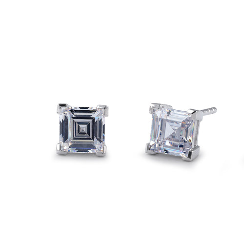 Sterling Silver 6mm Square Step Cut CZ Earrings