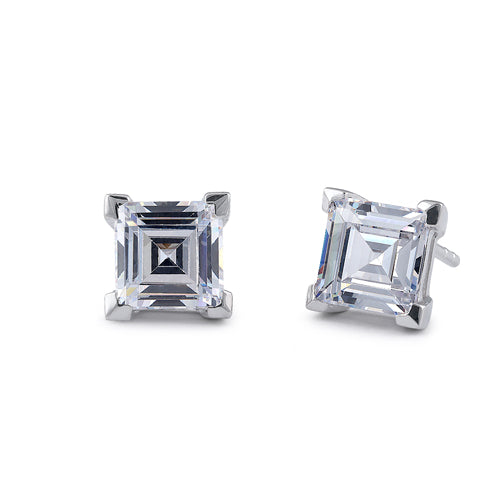 Sterling Silver 7mm Square Step Cut CZ Earrings