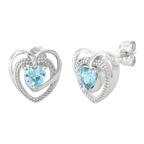 Sterling Silver Precious Heart Aquamarine CZ Earrings