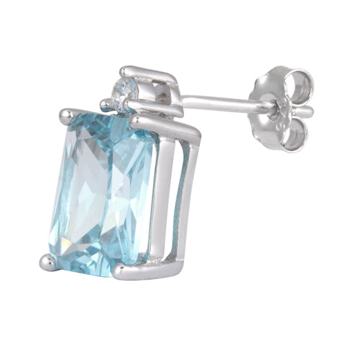 Sterling Silver Rectangular Aquamarine CZ Earrings