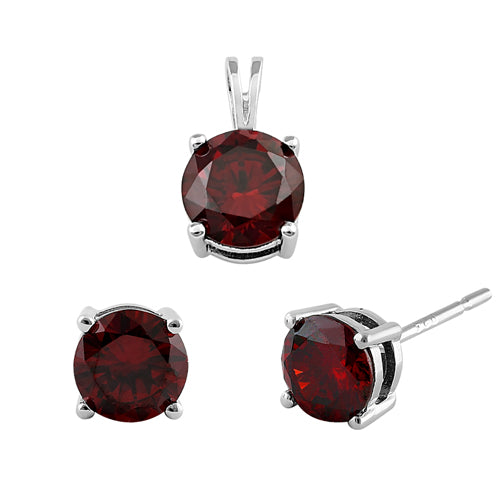 Sterling Silver Garnet CZ Set