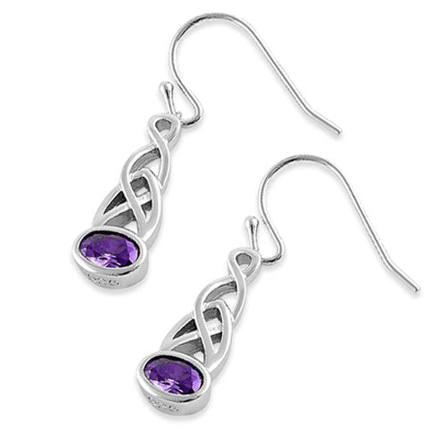 Sterling Silver Oval Amethyst CZ Earrings