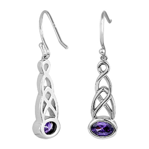 Sterling Silver Oval Amethyst CZ Earrings