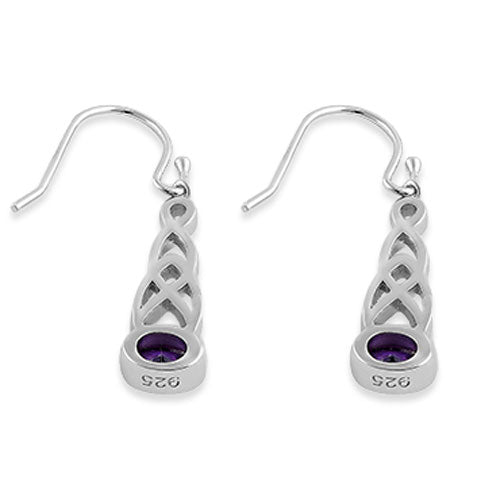 Sterling Silver Oval Amethyst CZ Earrings