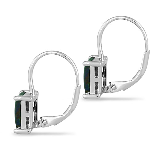 Sterling Silver Elegant Black Lab Opal Square Earrings