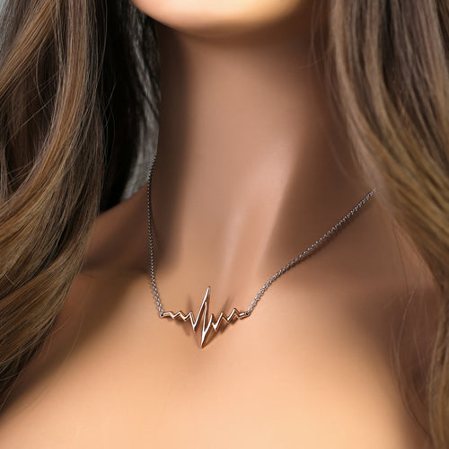 Sterling Silver Two-Tone Rose Gold Plated Heartbeat Necklace