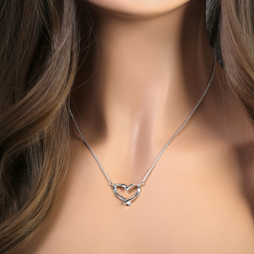 Sterling Silver 16mm x 18.5mm Ribbon Heart Necklace