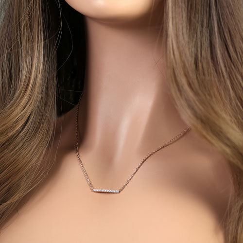 Sterling Silver Rose Gold Bar CZ Necklace