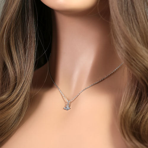 Sterling Silver Clear CZ Dainty Butterfly Necklace