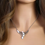 Sterling Silver White Lab Opal Anthurium Bouquet Greek Necklace