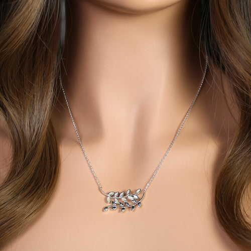 Sterling Silver Mother of Pearl Trendy Leaf Necklace