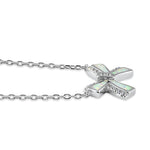 Sterling Silver White Lab Opal and CZ Bow Necklace