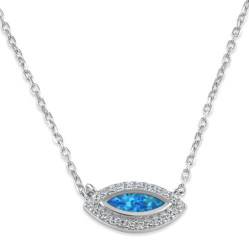 Sterling Silver Blue Lab Opal and CZ Evil Eye Necklace