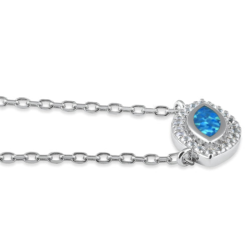 Sterling Silver Blue Lab Opal and CZ Evil Eye Necklace