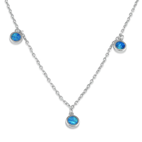 Sterling Silver Adjustable Blue Lab Opal Station Necklace