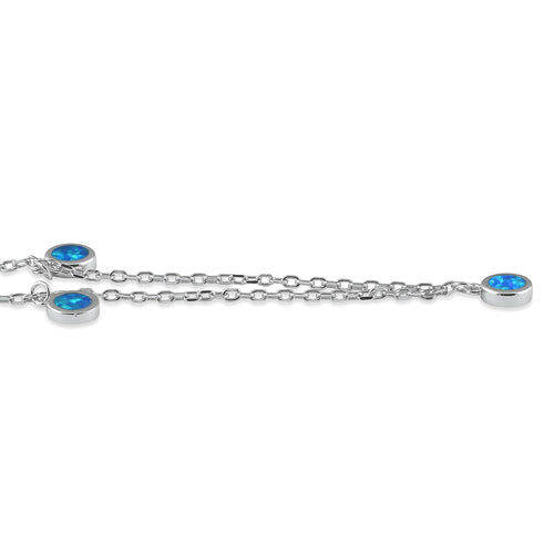 Sterling Silver Adjustable Blue Lab Opal Station Necklace