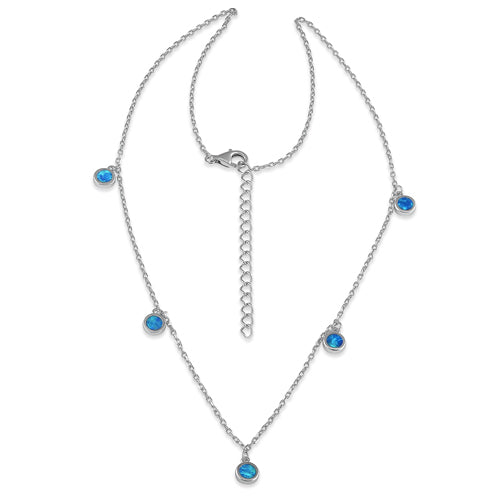 Sterling Silver Adjustable Blue Lab Opal Station Necklace