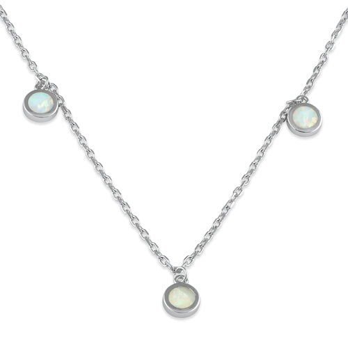 Sterling Silver Adjustable White Lab Opal Station Necklace
