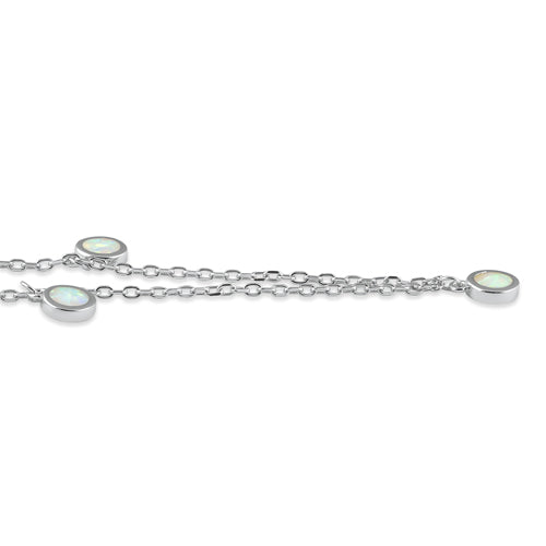 Sterling Silver Adjustable White Lab Opal Station Necklace