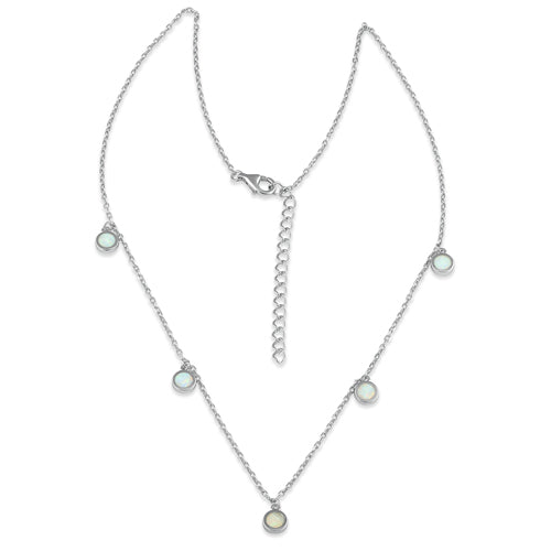 Sterling Silver Adjustable White Lab Opal Station Necklace