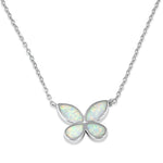 Sterling Silver Adjustable White Lab Opal Butterfly Necklace