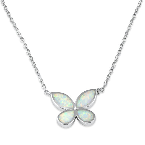 Sterling Silver Adjustable White Lab Opal Butterfly Necklace