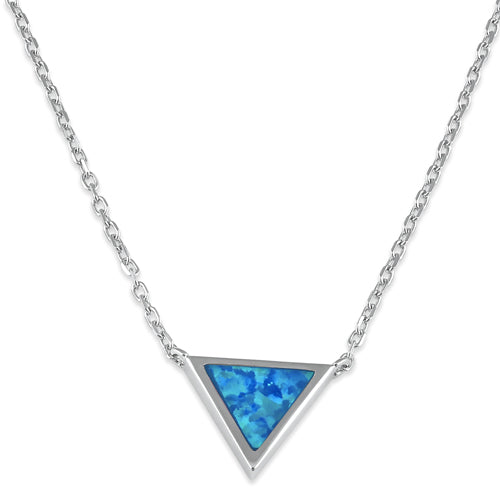 Sterling Silver Adjustable Blue Lab Opal Trendy Triangle Necklace