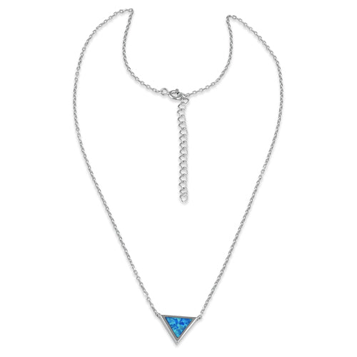 Sterling Silver Adjustable Blue Lab Opal Trendy Triangle Necklace