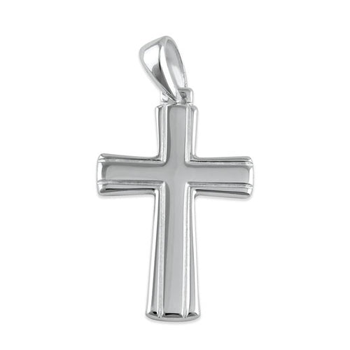 Sterling Silver Grooved Cross Pendant