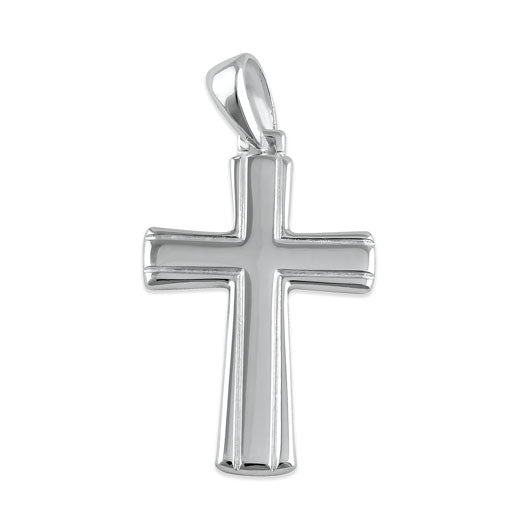 Sterling Silver Grooved Cross Pendant