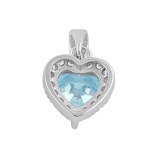 Sterling Silver Heart Shape Aquamarine CZ Pendant