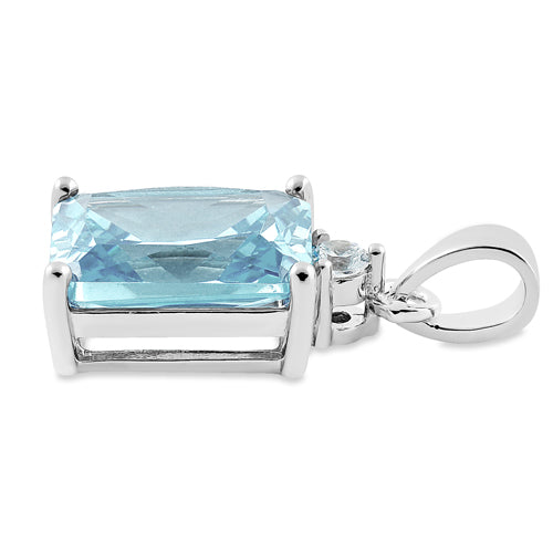 Sterling Silver Rectangular Blue CZ Pendant