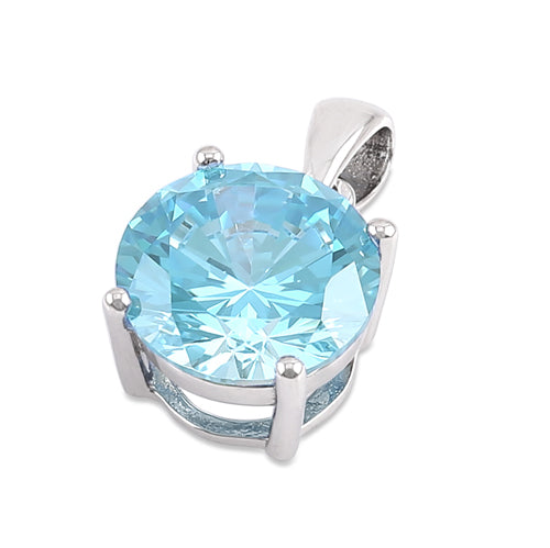 Sterling Silver Aquamarine Round CZ 10mm Pendant