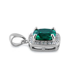 Sterling Silver CZ Green Cushion Halo Pendant