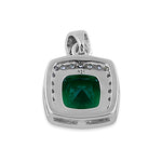 Sterling Silver CZ Green Cushion Halo Pendant